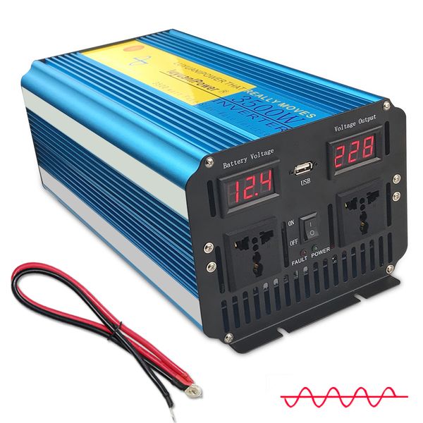 

3500w/7000w pure sine wave power inverter transformer dc 12v/24v to ac 220v/230v/240v with dual led display 3.1a usb