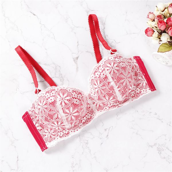 

femme lingeries push up bra 2019 косточках 1 2 бюстгальтер шнурка размер ab 70 padded push up нижнее белье для женщин drop доставка, Red;black