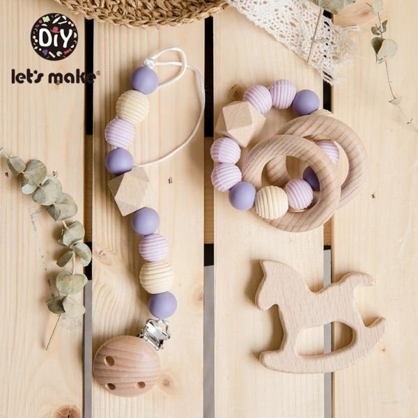 

let's make 1pc wooden teether cartoon animal shaped natural beech wooden pacifier clip holder baby mobile accessories rattles