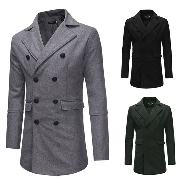 

hulooxuji men woolen coat winter warm slim fit casual jackets solid double breasted wool windbreaker us size:m-3xl, Black