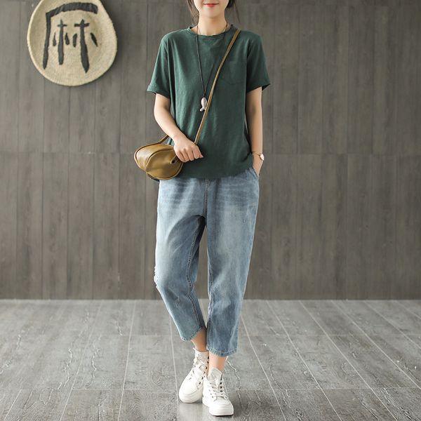 

джинсы весной и летом новое эластичный пояс шнурок отверстие случайных семь очков брюки женщины дикий, Blue