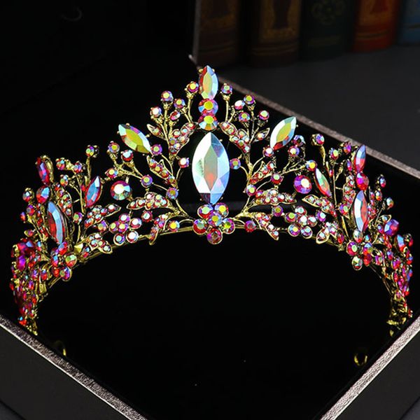 

diezi baroque vintage multicolor bridal ab crystal crown tiaras women wedding princess queen birthday gift tiaras hair jewelry, White;golden