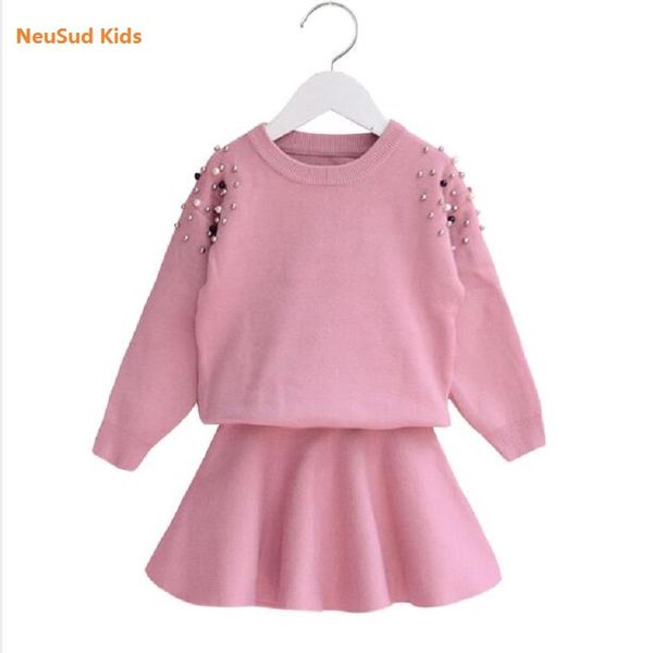 

new 2019 girl sweater baby shirt and skirt kids knit children autumn suit toddler two pieces set cotton,#3518 t200413, White