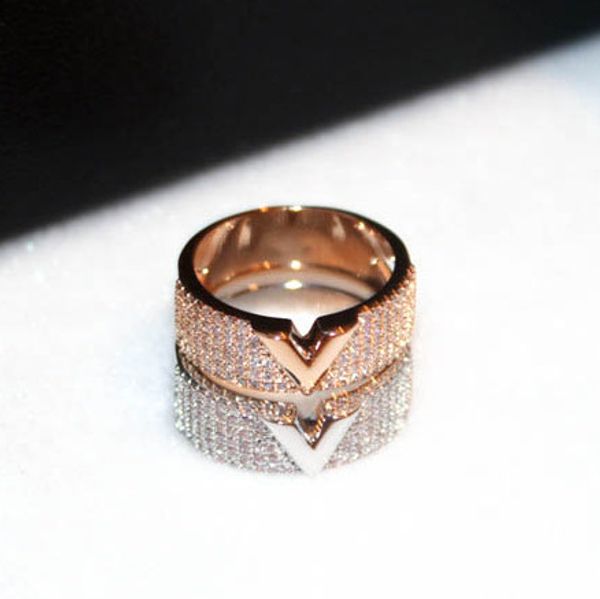 

2019 new luxury gold color v letter rings for women gorgeous cubic zirconia party wedding ring anillos mujer c19041201, Slivery;golden