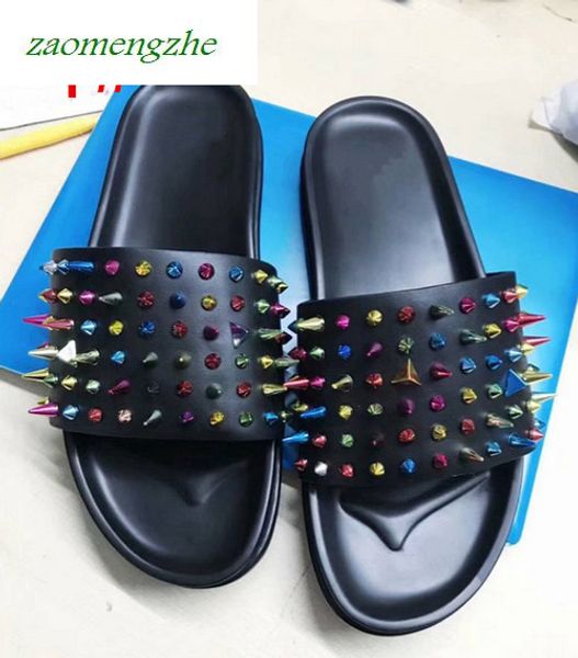 

donna studded flat shoes designer willow nails soft bottom rubber slippers mens flat slipperswith boxssales new, Black