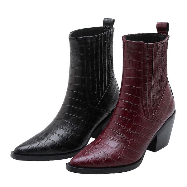 

2019 autumn winter western cowgirl boots woman square heel short cossacks women booties cowboy botas high heels botines shoes, Black