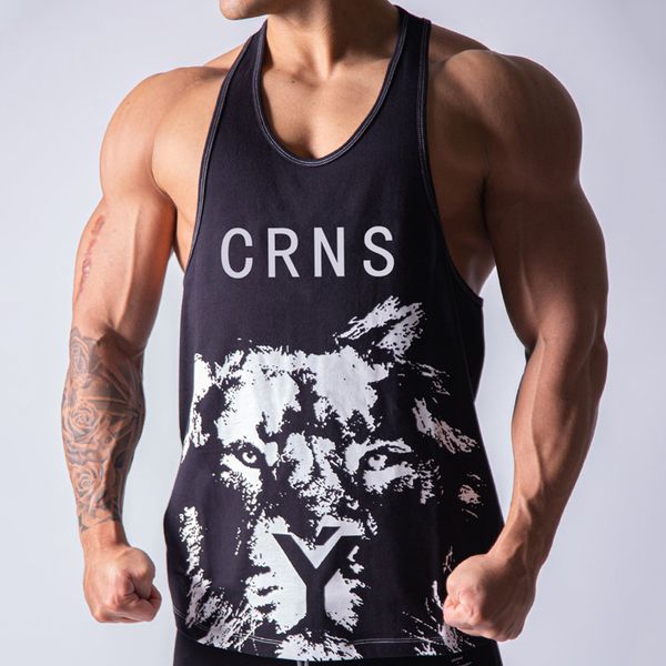 

2020 new bodybuilding fitness men running tanks cotton workout tiger print vest stringer sportswear muscle undershirt mens tank, Black;blue
