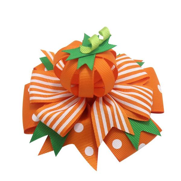 

4 inch halloween hair bows clips for girls kids with pumpkin ribbon hairgrips trick or treat festival party headwear hair accessories, Golden;silver