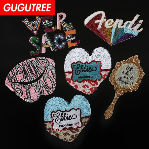 

gugutree embroidery big letter mirror love heart lip patch animal patches badges applique patches for clothing dk-7, Black