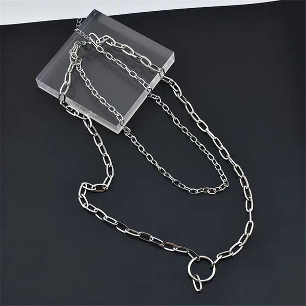 

hip-hop stainless steel double-layer chain personality simple ins men and women disco long necklace streetwear jewelry, Silver
