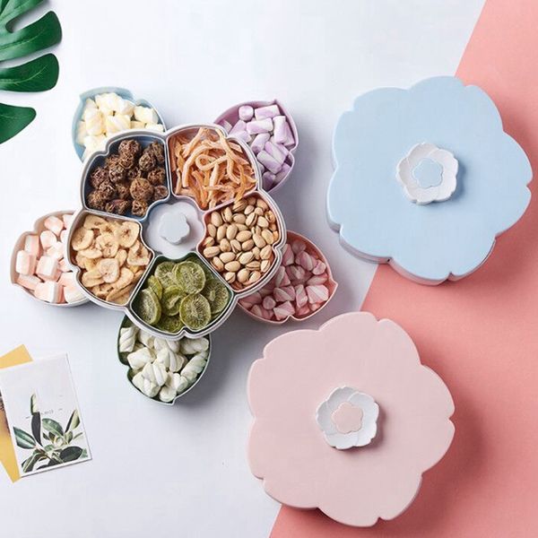 

petal-shape rotating snack box candy tray food storage box wedding candy plates double-deck dried fruit organizer storage