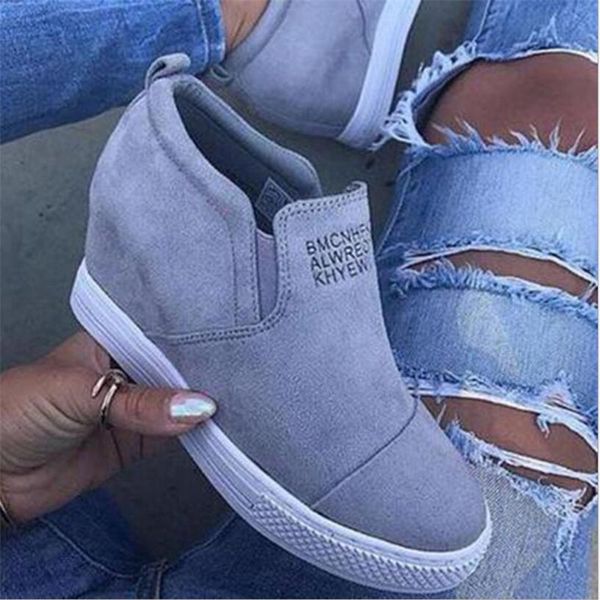 

women ankle boots wedges spring female high heel platform increasing shoes ladies elastic band fashion casual footwear plus size, Black