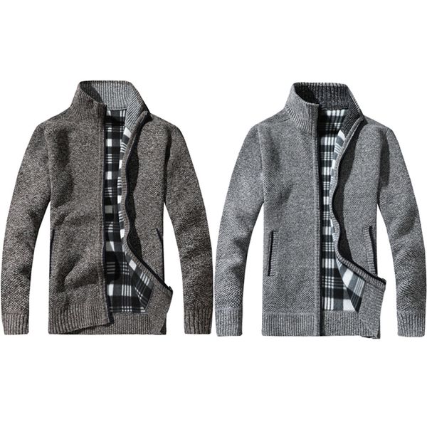 

winter autumn coat men fashion knitting cotton stand zipper stand warm casual thick jacket, Black