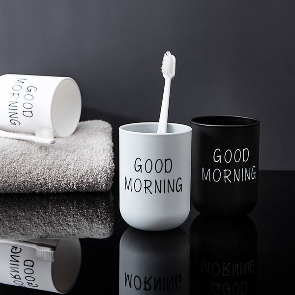 

simple tooth brushing cup bathroom toiletries mouthwash cup printing frosted texture office plastic tea cup round heat-resistant household