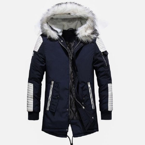 

winter jacket men thicken warm men parkas hombre casual long coat fur hooded collar streetwear outwear male jacket dropshipping, Black