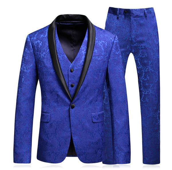 3 Pieces Royal Blue Men Tuxedo Suit Smoking Homme Mariage Traje