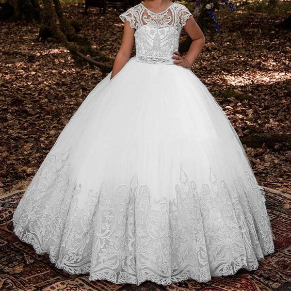 

pretty white lace flower girls dresses for wedding first communion dresses party prom princess gown pageant 2020, Red;yellow