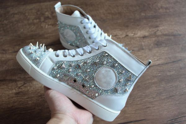 

mens women high-christiens designer shoes shiny studded spikes red bottom spikes orlato flat casual sneakers size 35-46 d05, Black