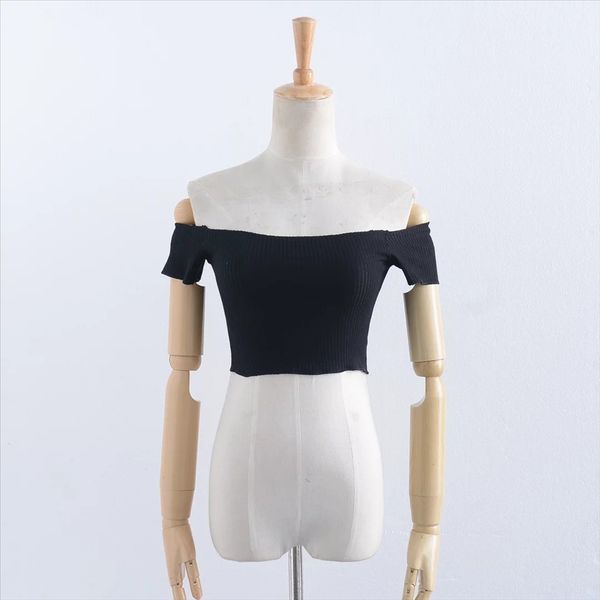 

летние женский стиль эластичная тонкая высокая талии пупок плечо короткую тонкая футболка половина рукав женщина, White