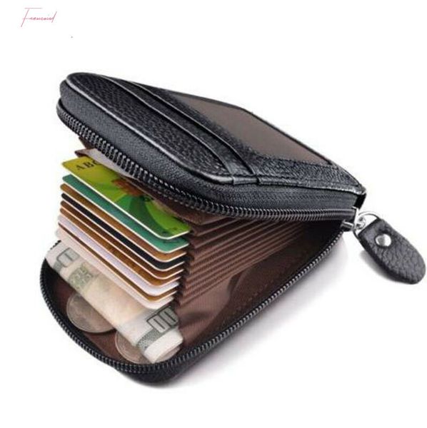 

2020 mens leather wallet credit card holder rfid blocking zipper thin pocket drop shipping, Red;black