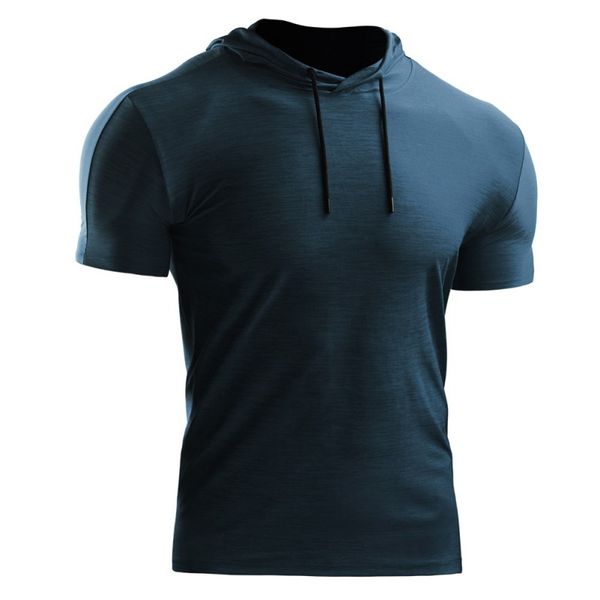 

men summer sports casual t-shirt short sleeve breathable quick-drying bottoming hooded t-shirt, Black;blue