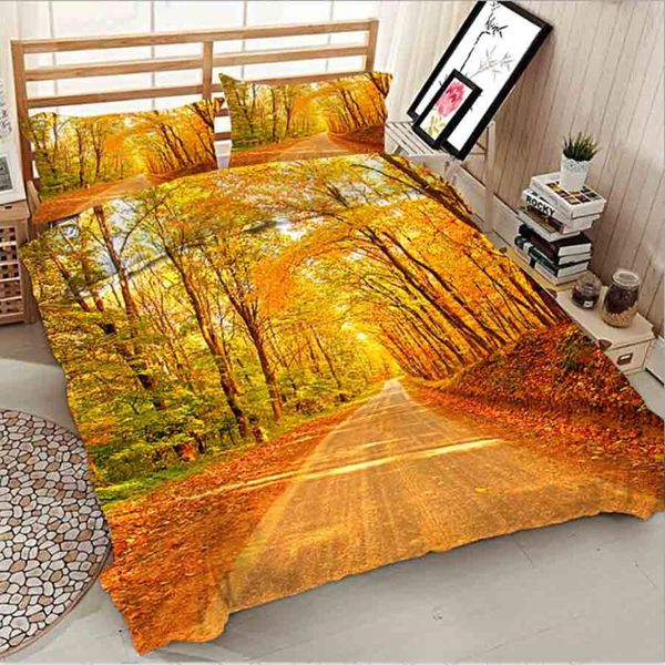 

wostar bedding home textiles linens king  duvet cover 240/220 and pillowcases bedding set 3d print autumn scenery