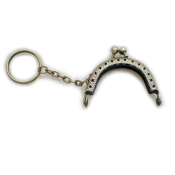 

retro jewlery metal flower purse coin bag arch frame kiss clasp lock with key ring diy craft 5cm, Black