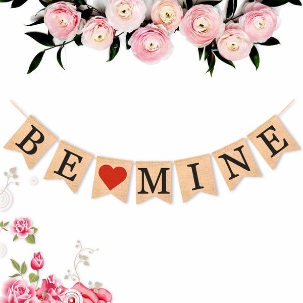 BE MINE Striscione di iuta San Valentino Ghirlanda Regalo per il suo matrimonio Fidanzamento Compleanno Decorativo per foto