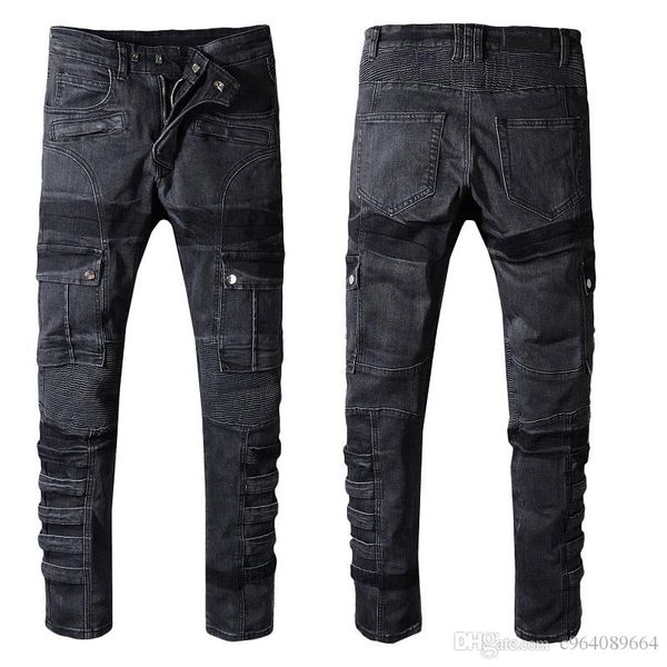 

new designer mens jeans skinny with slim elastic denim fashion bike luxury jeans men pants ripped hole jean men, Blue