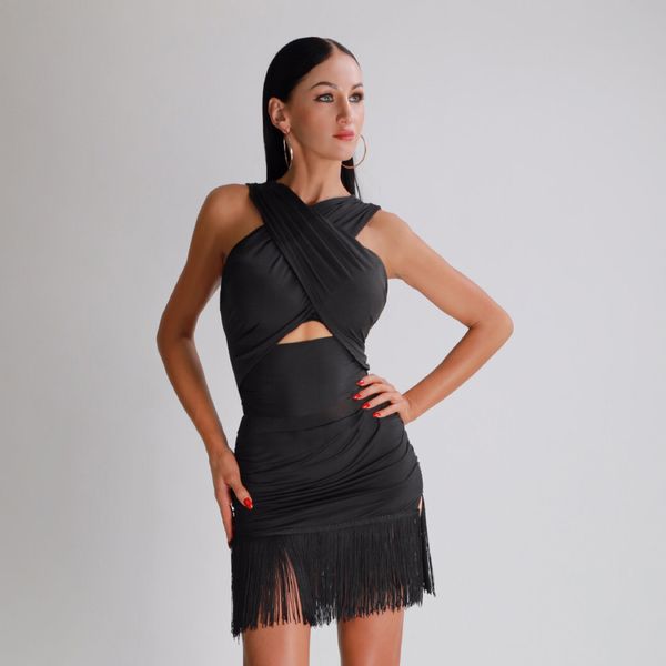 

new latin dance skirt women black fringe latin practice dress female rumba/tango/samba/salsa dance performance costume dql1360, Black;red