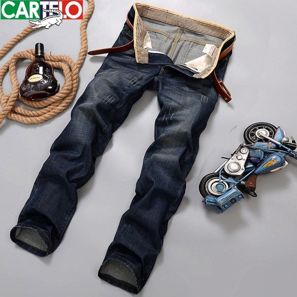 

cartelo men brand jeans 2016 men's new retro famous worn denim trousers fashion straight jeans stitching male pants, Blue