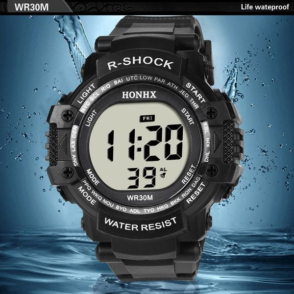 

2018 digital watch men honhx fashion led waterproof digital quartz luxury sport date watches kol saati reloj, Slivery;brown