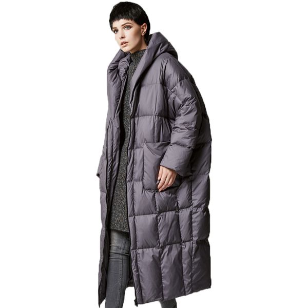 

new superior quality winter fashion zipper hooded large size warm down jackets loose female white duck down jacket c 661, Black