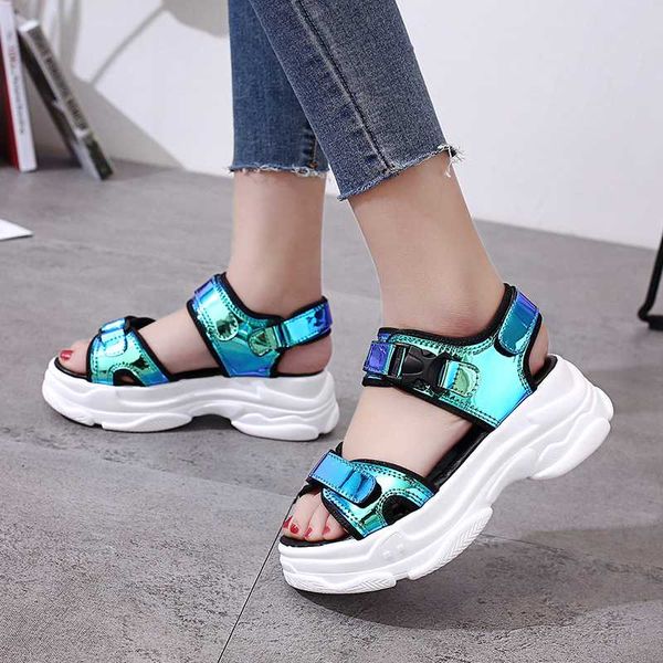 

women laser wedge sandals hollow out open-toed women sandals outdoor comfortable casual beach cool summer platform shoes, Black