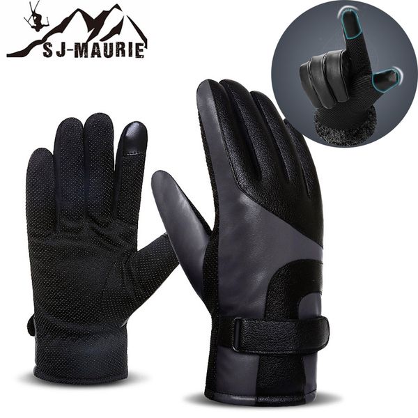 

sj-maurie touch screen winter snow gloves pu black outdoor waterproof ski gloves windproof fleece thermal snowboard