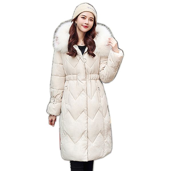 

plus size winter coat women vintage jacket long parkas hooded fur collar cotton padded women jackets wadded coats, Tan;black