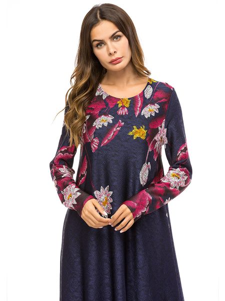 

mc207324 long sleeve knitted printed large swing ethnic dress frauen burka muslim women abaya vestidos nation, Red