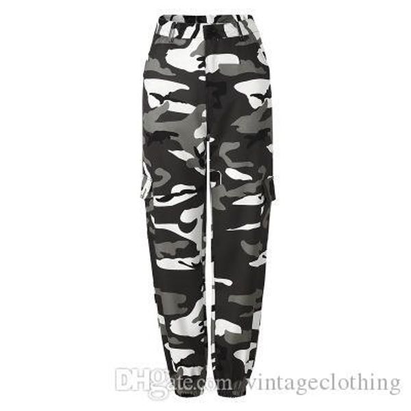 

women camouflage pants fashion sell loose female casual cargo streetwear full length prnt street pants s-3xl, Black;white