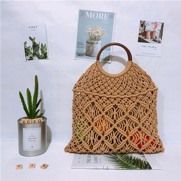 

new women bag chinese national wind handmade cotton handbag totes fashion travel beach woven summer rattan shopping basket