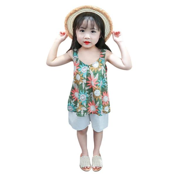 

лето ребёнки рукава цветочного tops + шорты костюмов, White