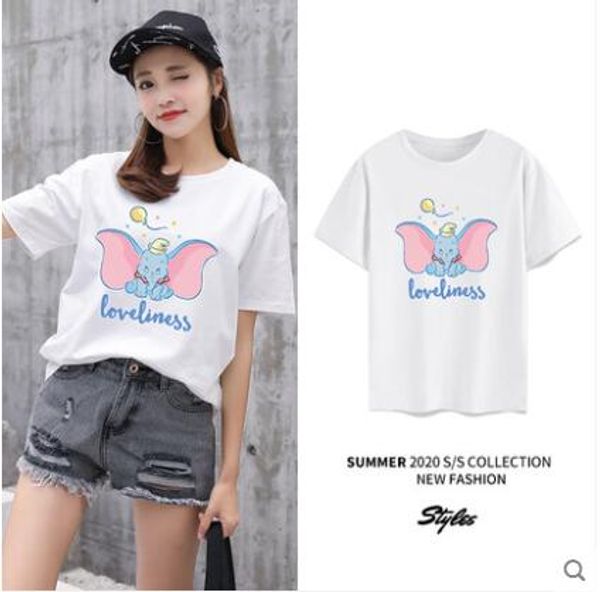 

высокое качество! 2020 новый дамбо с коротким рукавом хлопчатобумажная футболка для wome sesame street мультфильм печатных круглый вырез сту, White