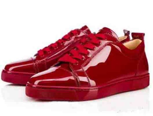 

элегантный низкий топ красный черный кроссовки junior плоские красные нижние туфли женщины мужчины тренеры лакированная кожа шнуровка красны, Black