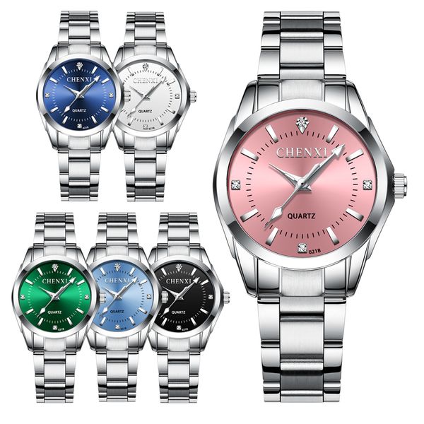 

chenxi fashion women colorful dial concise girl wrist watches female quartz watches ladies rhinestone clocks watch, Slivery;brown