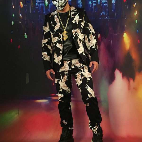 

men 2pcs suits sets (jacket+pant) male fashion hip hop casual blazer suit jacket singer dress suits custom made stage costumes, White;black