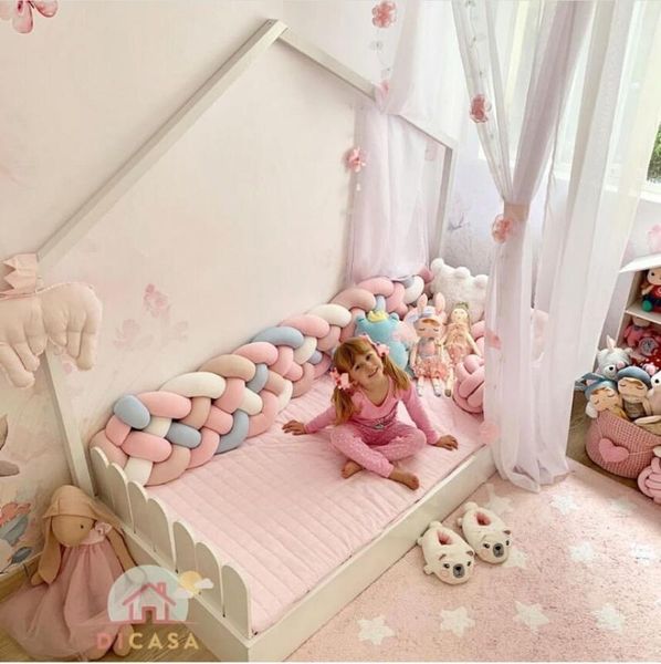 

ins bed fence woven long knotted ball kont ball children's anti-collision strip cushion pillow baby bed bumper for baby decor