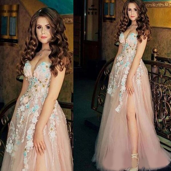 

2020 luxury arabic colorful evening dresses sweetheart high split floor length with 3d floral appliques prom formal dress custom made, Black;red