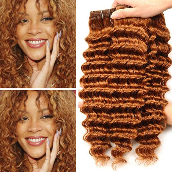 Deep Wave Curly Auburn Brown Human Hair Weave Bundles 300g Color