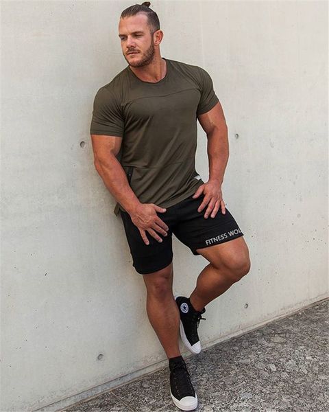 

hommes mens sports shorts solid color fitness wolf letters elastic waist shorts gym skinny shorts