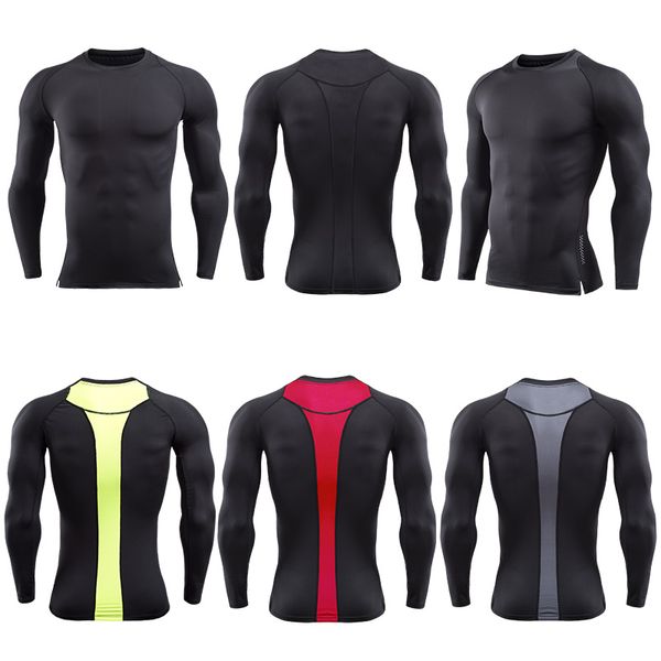 

men fitness long sleeve t-shirt running back stitching basketball tight jersey quick dry t shirts sportswear elastic gym, Black;blue