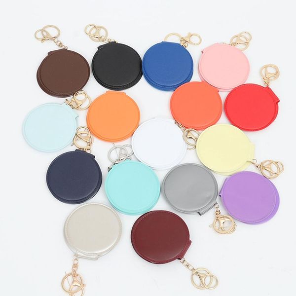 

16 colors creative portable buckless pocket mirror double-sided folding mini circle mirror leather makeup small round keychain fa3152